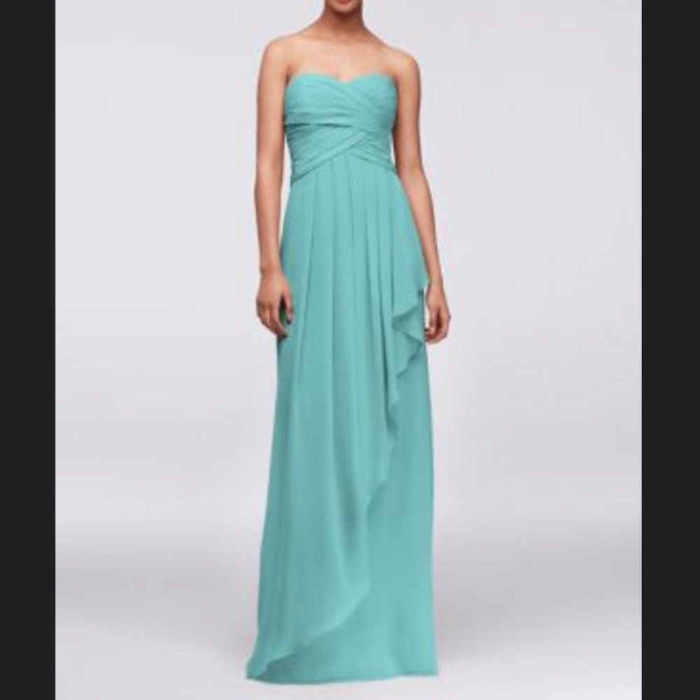 Strapless Crinkle Chiffon Dress w/Cascade Skirt